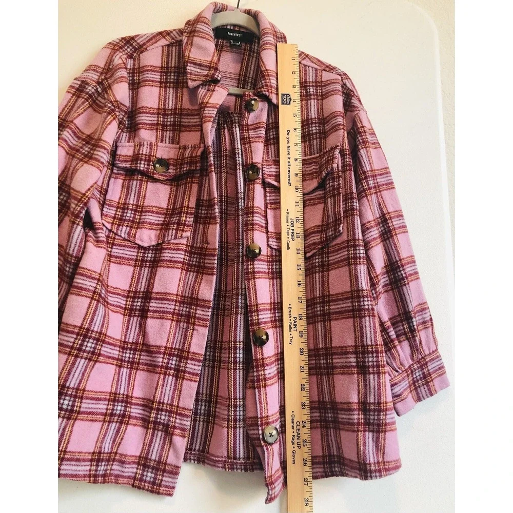 Forever 21 Plaid Jacket Women's S‎ Pink Button Down Outdoor Barn Chore